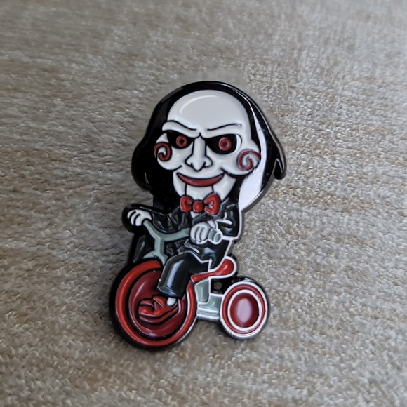 Moon Goddess Boutique Jewelry Enamel Lapel Pin From The Horror Movies Saw Jigsaw Riding A
